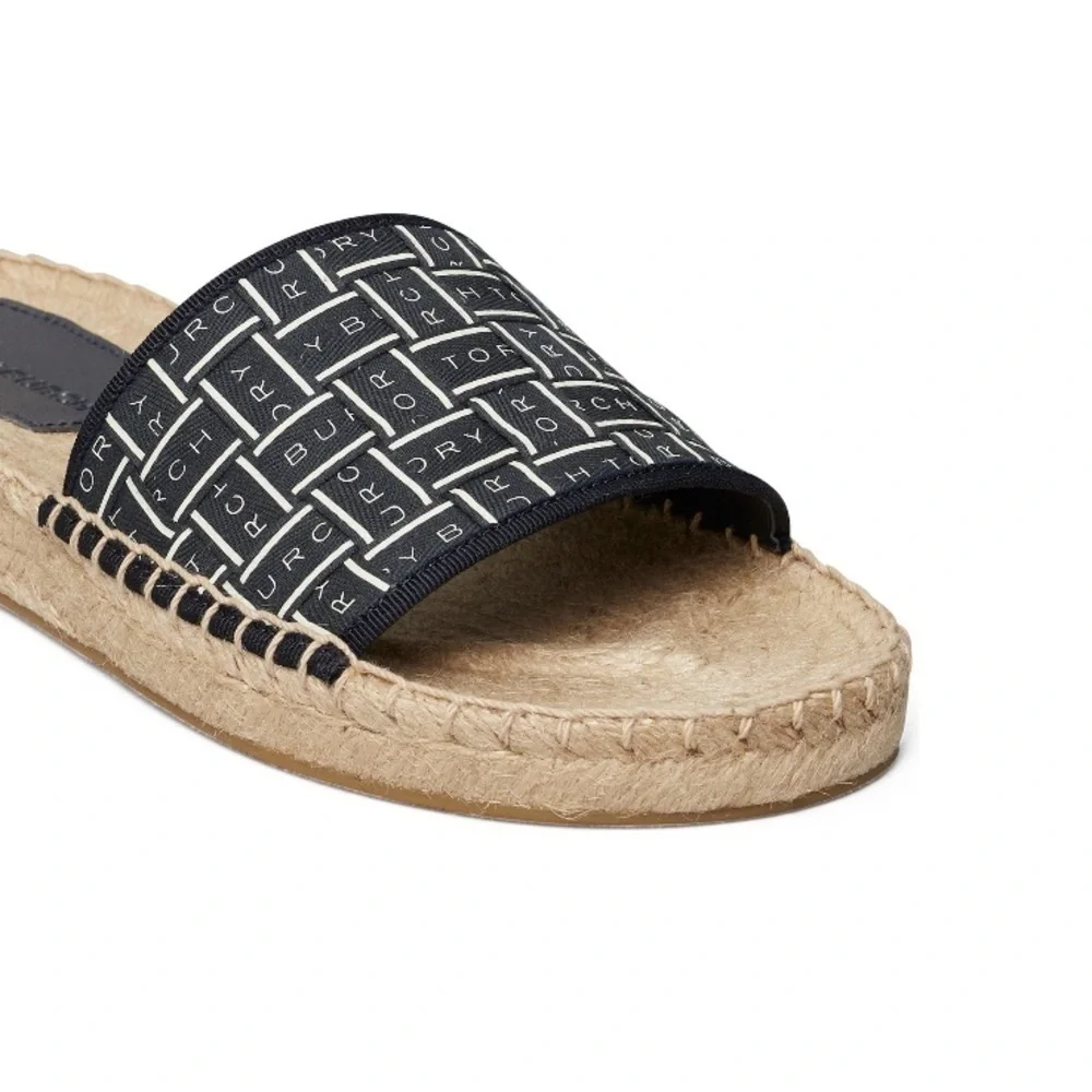 NIB Tory Burch logo espadrilles slide Navy Blue